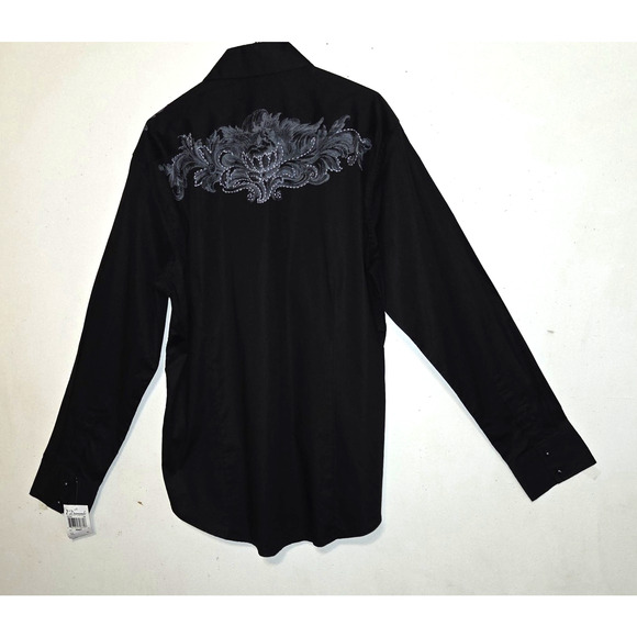 7 Diamonds Mens Black Shirt XL Embroidered Contrast Stitch Western Button Up - Picture 8 of 16